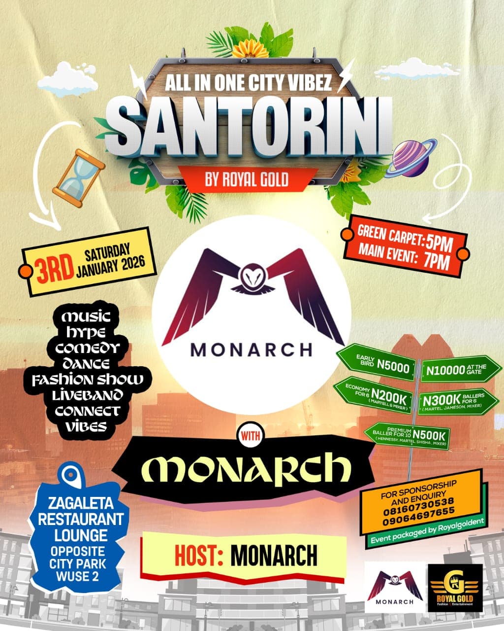 SANTORINI WITH MONARCH All IN ONE CITY VIBEZ